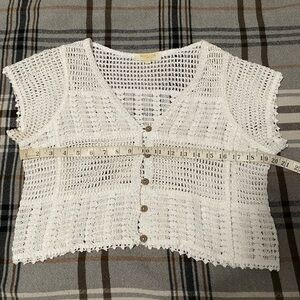 White Crochet Button-Up Top